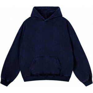 Men's Navy Blue Plain Preppy Streetwear Cotton Vintage Hoodies Sweatshirt